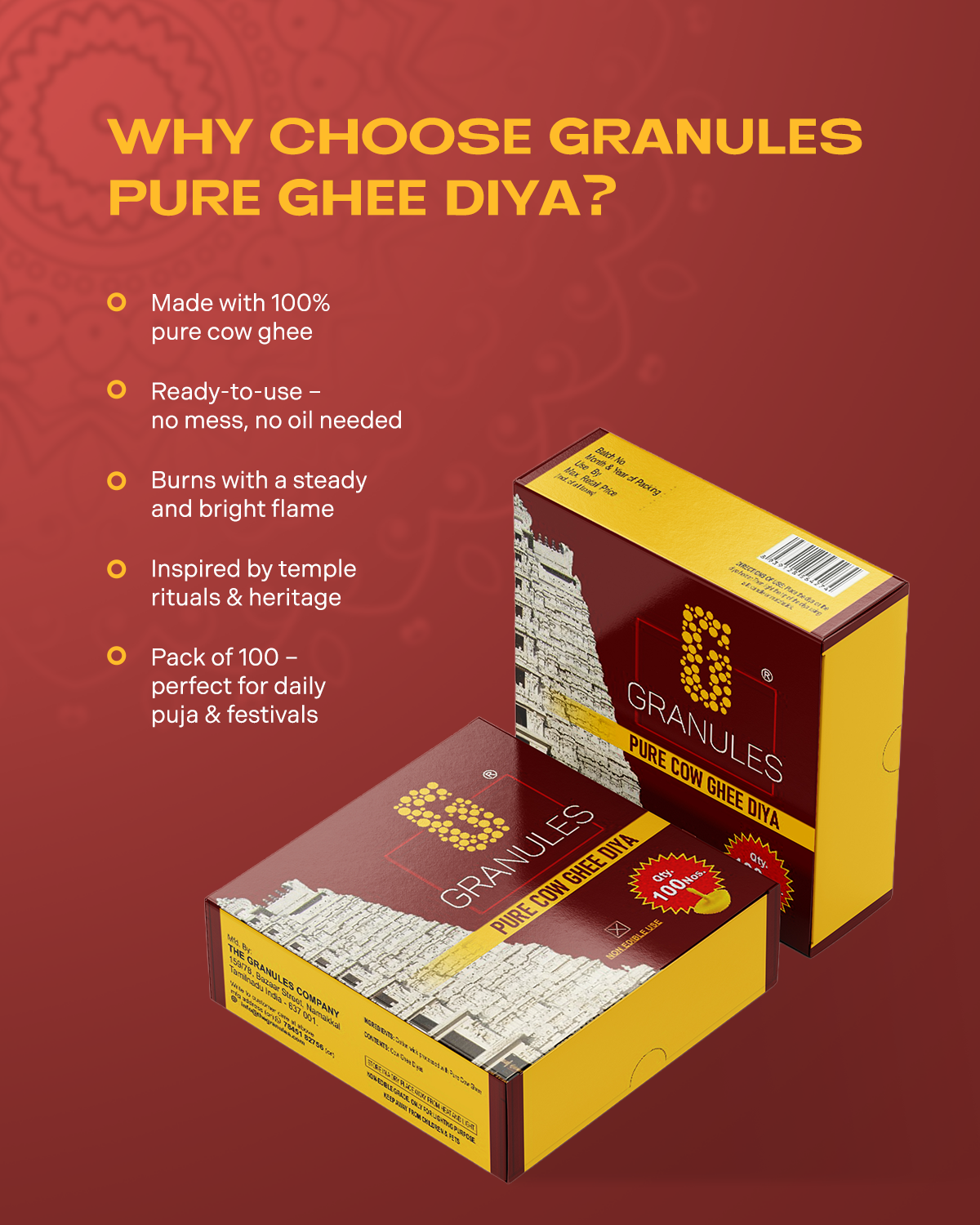 Ghee Diya for Puja 100 Pieces (pack of 1)