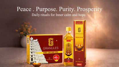 The Granules Daily Pooja Ritual Combo – Diya Oil + Ghee Diya Batti